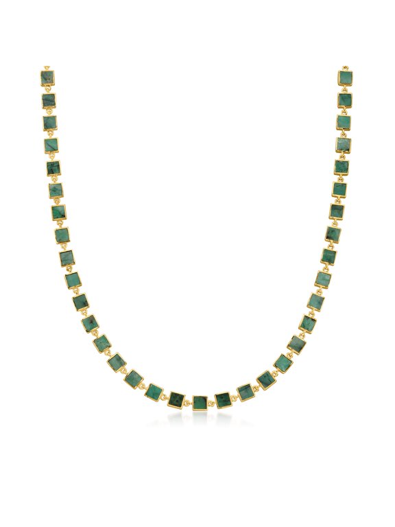 30.00 ct. t.w. Emerald Square-Link Necklace in 18kt Gold Over Sterling, Women's, Adult