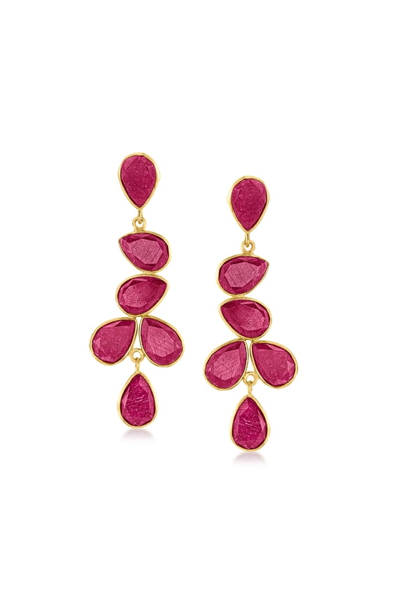 30.00 ct. t.w. Ruby Drop Earrings in 18kt Gold Over Sterling, Women's, Adult