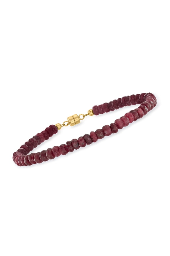 35.00 ct. t.w. Ruby Bead Bracelet With 14kt Yellow Gold Magnetic Clasp, Women's, Adult
