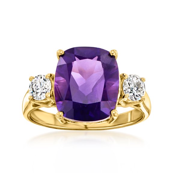 Ross-Simons 4.00 Carat Amethyst Ring With .50 ct. t.w. Lab-Grown Diamonds in 18kt Gold Over Sterling, Women's, Adult