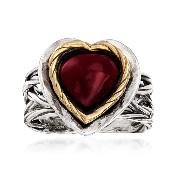 Ross-Simons 4.00 Carat Garnet Heart Ring in Sterling Silver and 14kt Yellow Gold, Women's, Adult