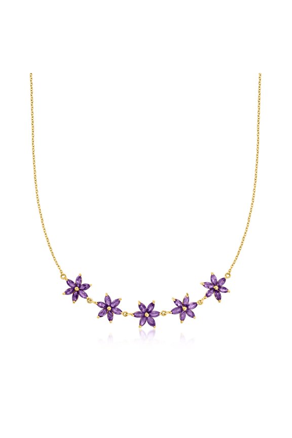 4.00 ct. t.w. Amethyst Flower Necklace in 18kt Gold Over Sterling, Women's, Adult