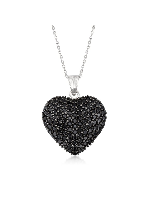 4.00 ct. t.w. Black Spinel Heart Pendant Necklace in Sterling Silver, Women's, Adult