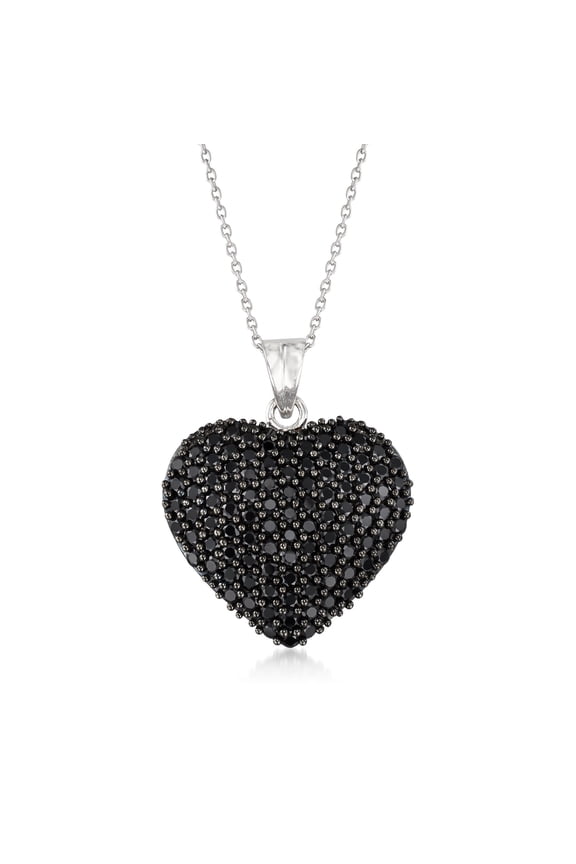 4.00 ct. t.w. Black Spinel Heart Pendant Necklace in Sterling Silver, Women's, Adult