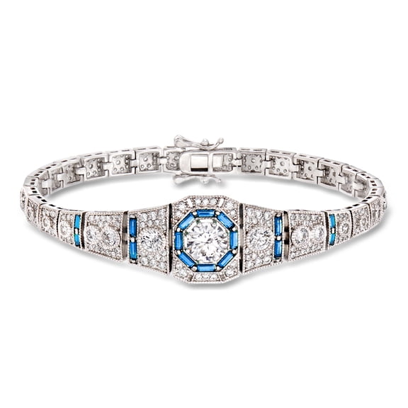 Ross-Simons 4.00 ct. t.w. CZ and .98 ct. t.w. Simulated Sapphire Bracelet in Sterling Silver, Women's, Adult