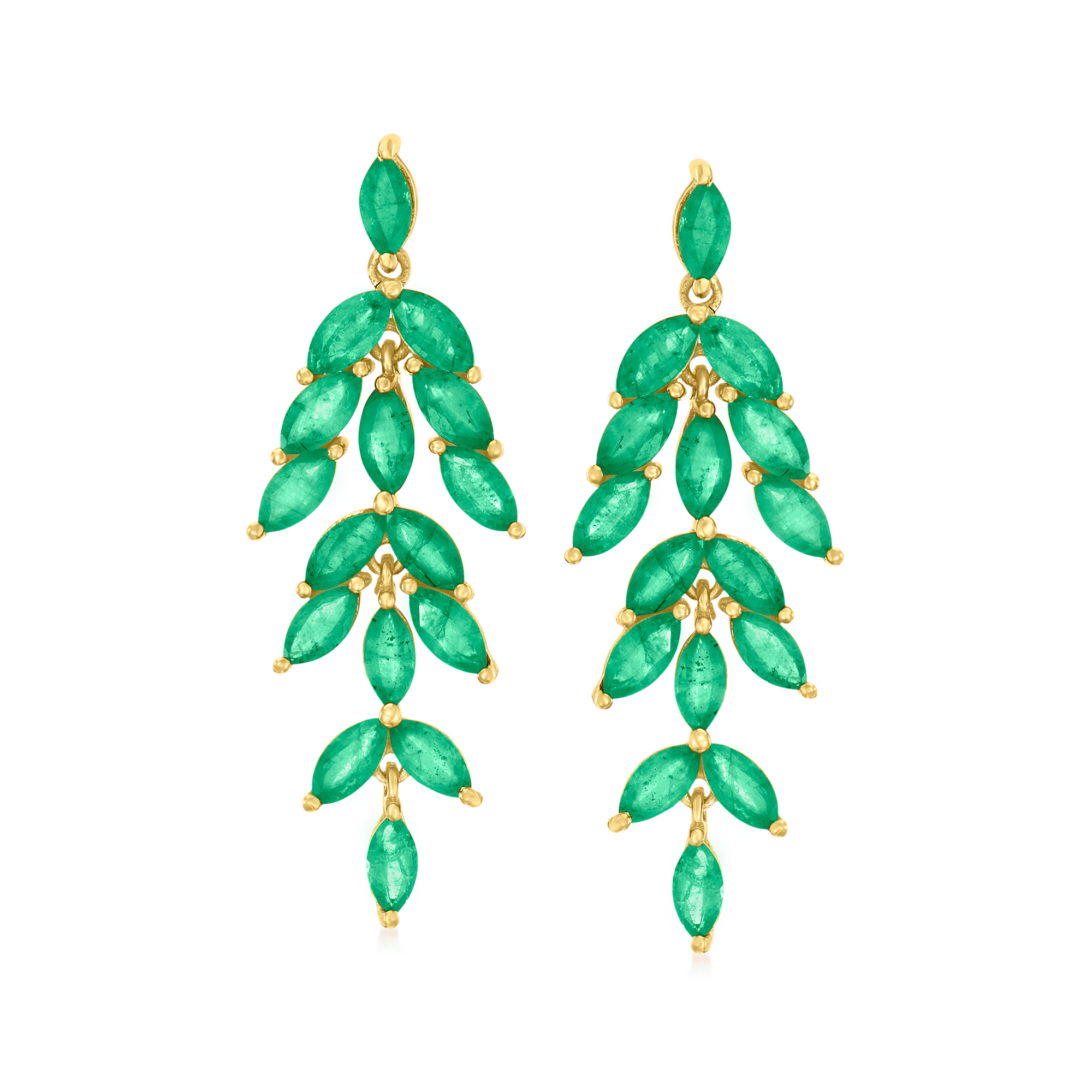 Ross-Simons 4.00 ct. t.w. Emerald Chandelier Earrings in 18kt Gold Over Sterling, Women's, Adult