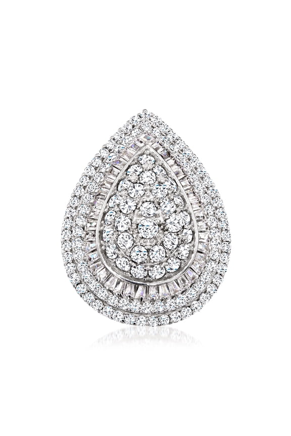 4.00 ct. t.w. Round and Baguette CZ Cocktail Ring in Sterling Silver, Women's, Adult