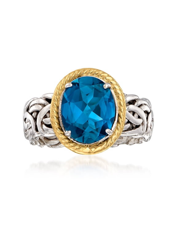 4.10 Carat London Blue Topaz Byzantine Ring in 14kt Yellow Gold and Sterling Silver, Women's, Adult