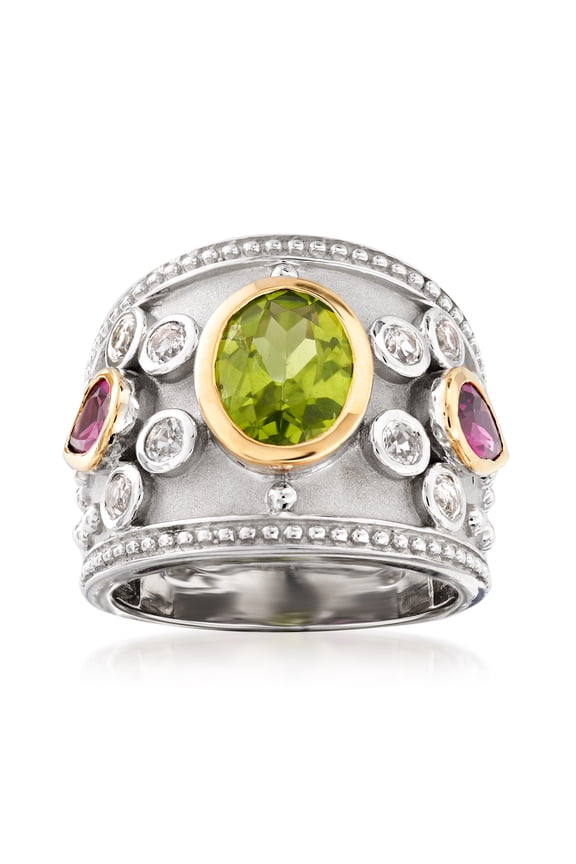 4.20 ct. t.w. Multi-Gemstone Ring in Sterling Silver and 14kt Yellow Gold, Women's, Adult