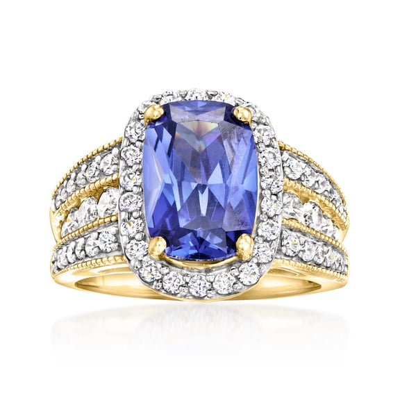Ross-Simons 4.40 Carat Simulated Sapphire Ring With 1.00 ct. t.w. Czs in 18kt Gold Over Sterling, Women's, Adult