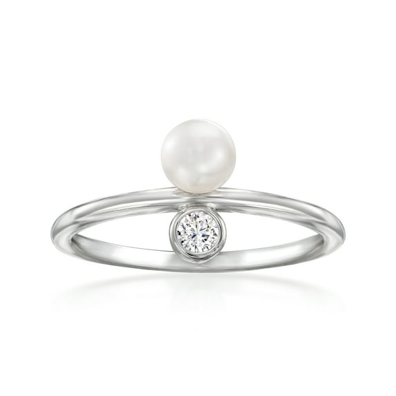 Ross-Simons 4.5-5mm Cultured Pearl Ring With Single CZ in Sterling Silver, Women's, Adult