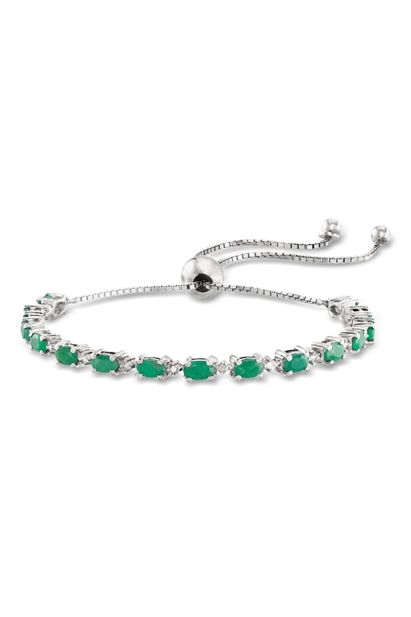 4.50 ct. t.w. Emerald Bolo Bracelet With Diamond Accents in Sterling Silver, Women's, Adult