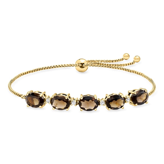 Ross-Simons 4.60 ct. t.w. Smoky Quartz and .10 ct. t.w. White Topaz Bolo Bracelet in 18kt Gold Over Sterling, Women's, Adult