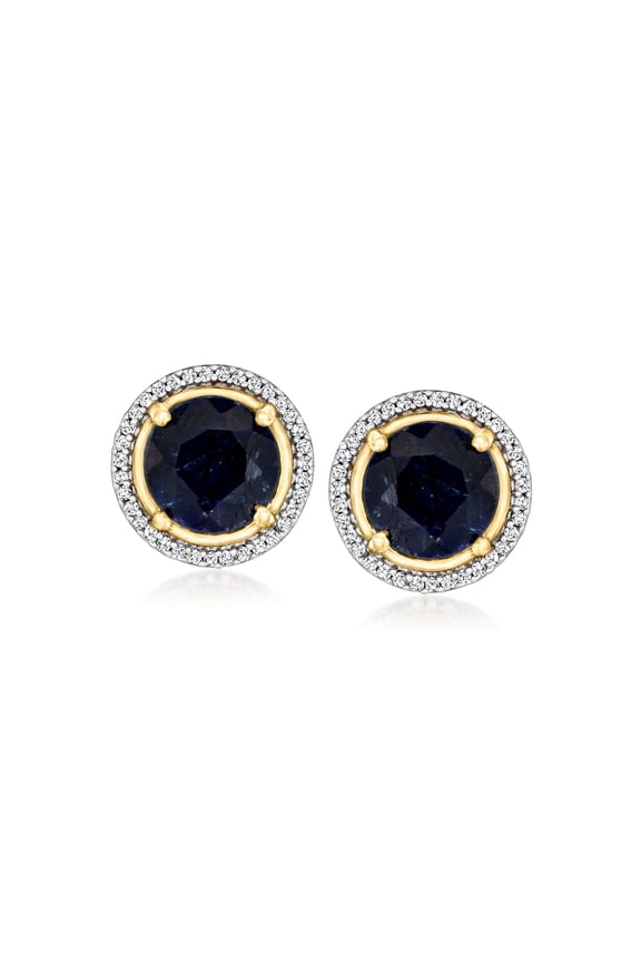 4.70 ct. t.w. Sapphire and .19 ct. t.w. Diamond Earrings in 18kt Gold Over Sterling, Women's, Adult