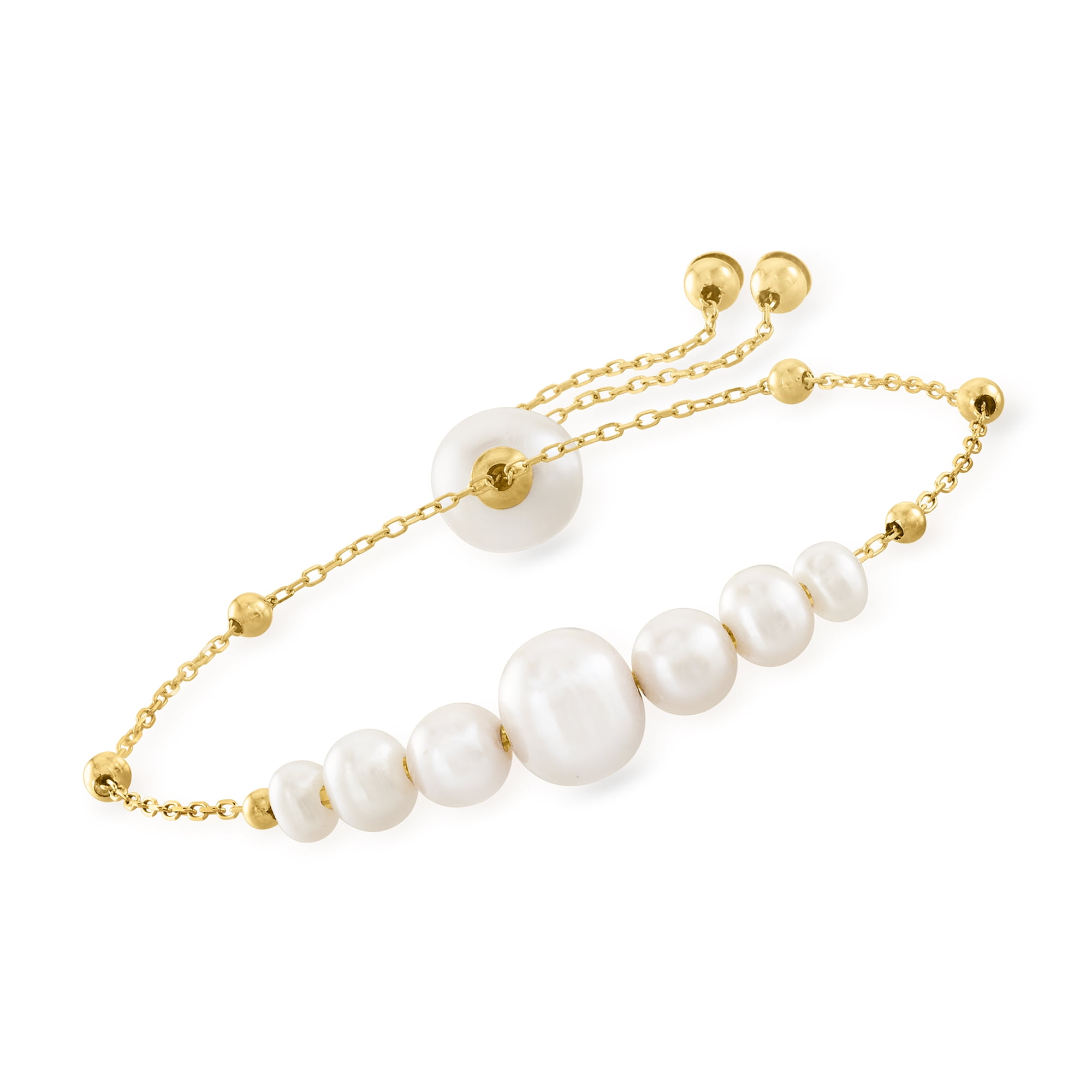 Ross-Simons 4-9.5mm Cultured Pearl Bolo Bracelet in 14kt Yellow Gold, Women's, Adult