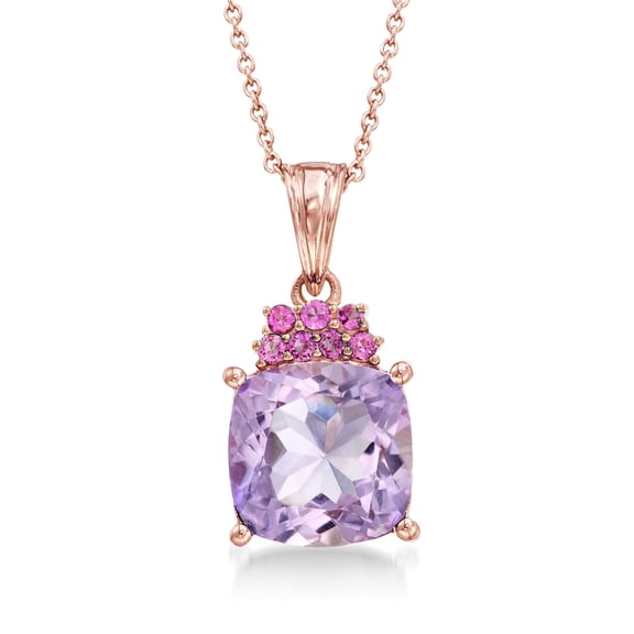 Ross-Simons 4.90 Carat Amethyst and .30 ct. t.w. Rhodolite Garnet Pendant Necklace in 18kt Rose Gold Over Sterling, Women's, Adult