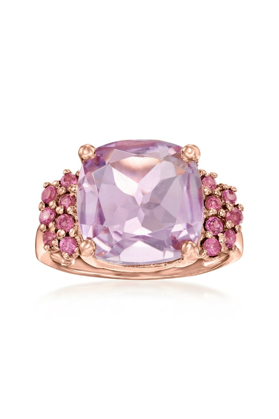 4.90 Carat Amethyst and .60 ct. t.w. Rhodolite Garnet Ring in 18kt Rose Gold Over Sterling, Women's, Adult