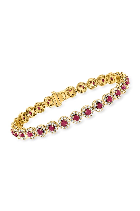 4.90 ct. t.w. Ruby and 2.65 ct. t.w. Diamond Tennis Bracelet in 14kt Yellow Gold, Women's, Adult