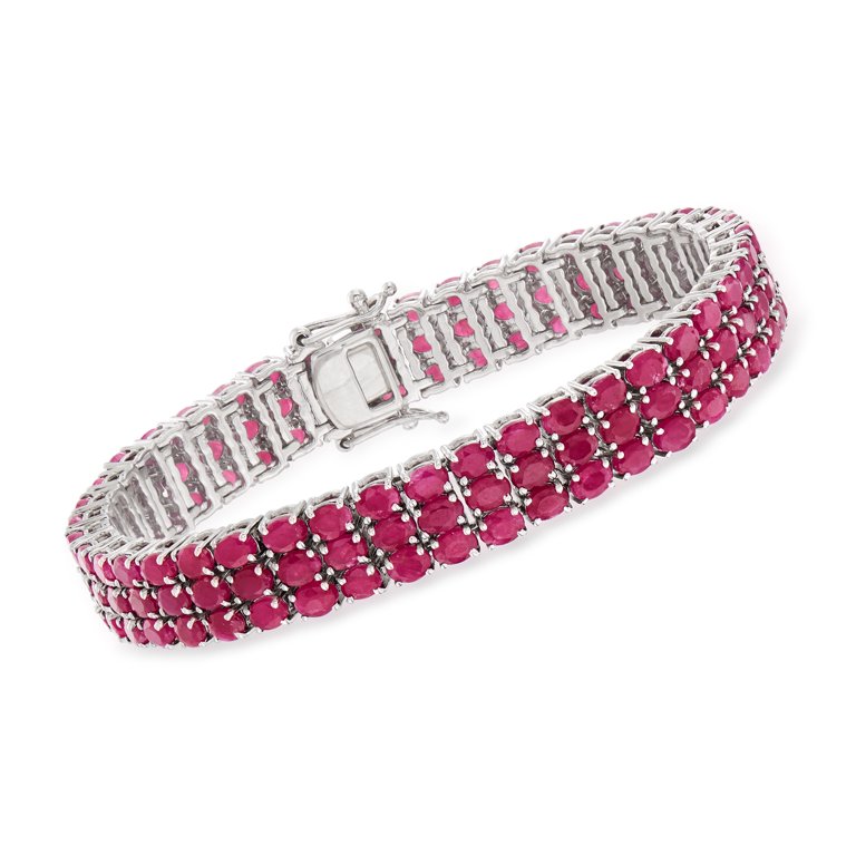 Ross-Simons 40.00 ct. t.w. Ruby 3-Row Tennis Bracelet in Sterling Silver  for Female, Adult