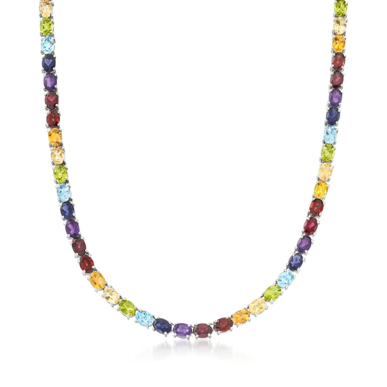 Ross-Simons 42.60 ct. t.w. Multi-Gemstone Tennis Necklace in Sterling Silver,  Women\'s, Adult