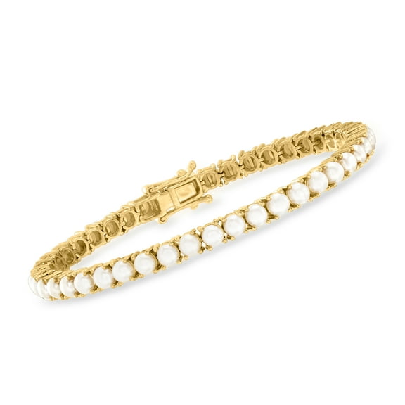 Ross-Simons 4mm Cultured Pearl Tennis Bracelet in 18kt Gold Over Sterling, Women's, Adult