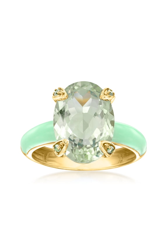 5.00 Carat Prasiolite Ring With Peridot and Pastel Green Enamel in 18kt Gold Over Sterling, Women's, Adult