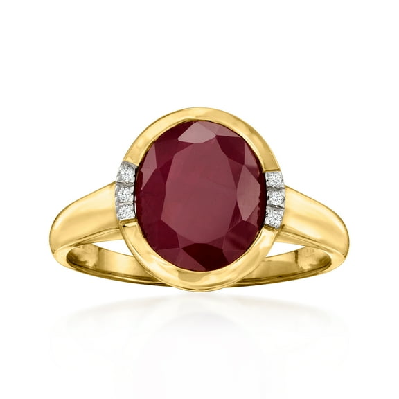 Ross-Simons 5.00 Carat Ruby Ring With Diamond Accents in 14kt Yellow Gold, Women's, Adult