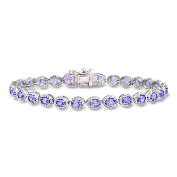 Ross-Simons 5.00 ct. t.w. Tanzanite and .10 ct. t.w. Diamond Tennis Bracelet in Sterling Silver, Women's, Adult