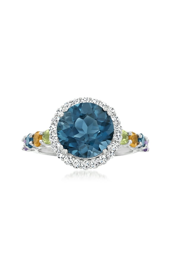 5.20 ct. t.w. London Blue Topaz and Multi-Gem Halo Ring in Sterling Silver, Women's, Adult