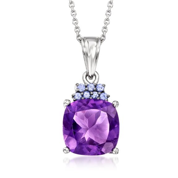 Ross-Simons 5.25 Carat Amethyst and .20 ct. t.w. Tanzanite Pendant Necklace in Sterling Silver, Women's, Adult