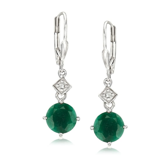 Ross-Simons 5.25 ct. t.w. Emerald Drop Earrings With Diamond Accents in Sterling Silver, Women's, Adult