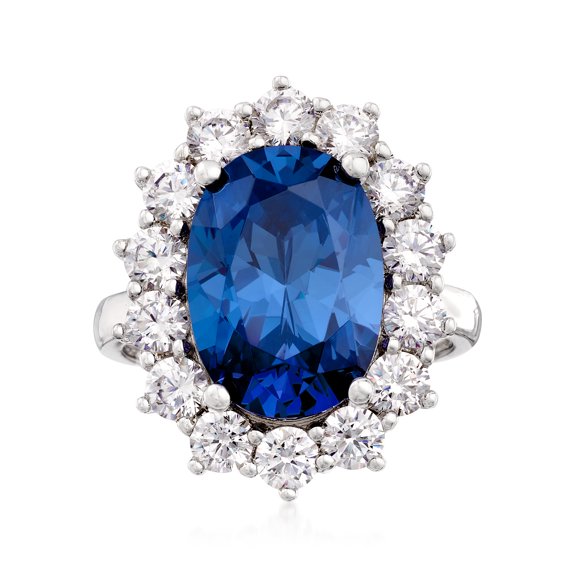 Ross-Simons 5.30 Carat Simulated Sapphire and 1.80 ct. t.w. CZ Ring in Sterling Silver, Women's, Adult