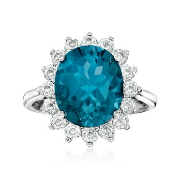 Ross-Simons 5.40 Carat London Blue Topaz and 1.10 ct. t.w. White Topaz Ring in Sterling Silver, Women's, Adult