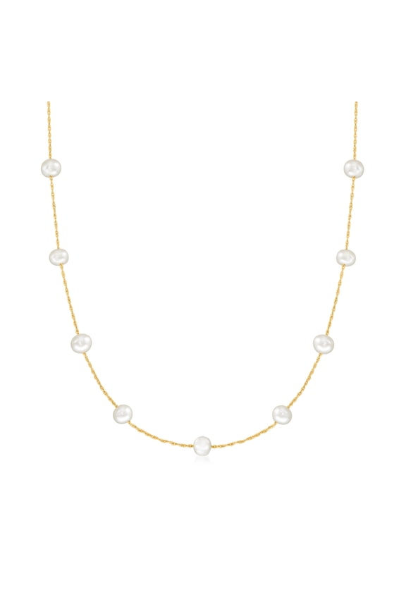 5-5.Mm Cultured Pearl Station Necklace in 14kt Yellow Gold, Women's, Adult