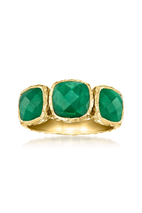 5.50 ct. t.w. Bezel-Set Emerald 3-Stone Ring in 18kt Gold Over Sterling, Women's, Adult