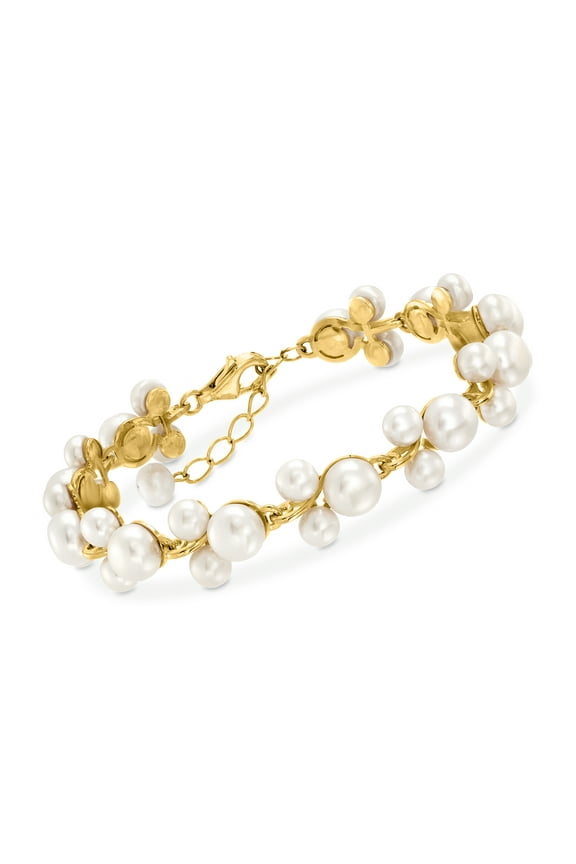 5-7.5mm Cultured Pearl Trio Bracelet in 18kt Gold Over Sterling Silver, Women's, Adult