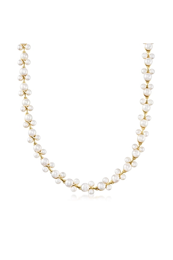 5-7.5mm Cultured Pearl Trio Vine Necklace in 18kt Gold Over Sterling, Women's, Adult