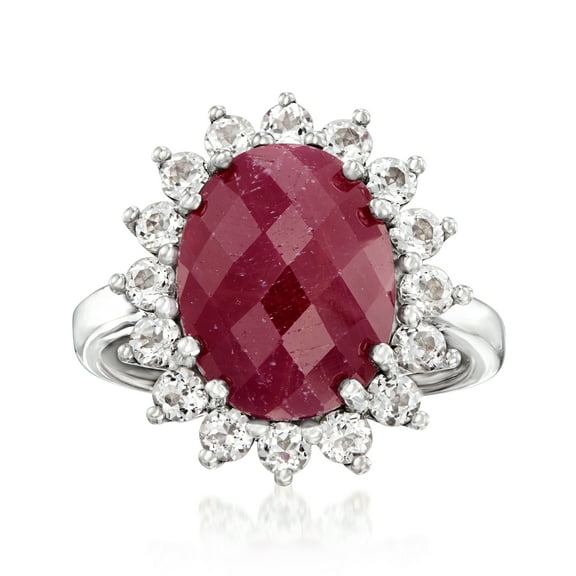 Ross-Simons 5.75 Carat Ruby and 1.20 ct. t.w. White Topaz Ring in Sterling Silver, Women's, Adult