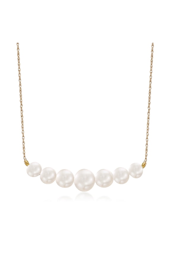 5-9mm Graduated Cultured Pearl Bar Necklace in 14kt Yellow Gold, Women's, Adult