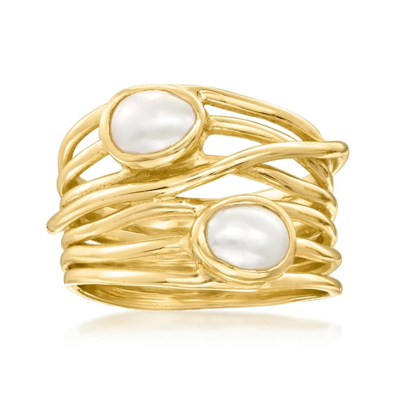 Ross-Simons 5x7mm Cultured Semi-Baroque Pearl Multi-Row Ring in 18kt Gold Over Sterling, Women's, Adult