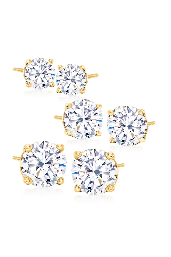 6.00 ct. t.w. CZ Jewelry Set: 3 Pairs Of Stud Earrings in 18kt Gold Over Sterling, Women's, Adult