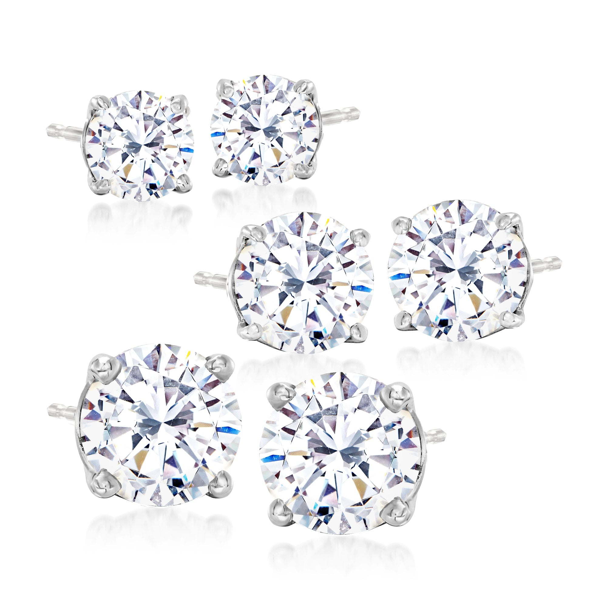 ROSS-SIMONS 6.00 ct. t.w. CZ Jewelry Set: 3 Pairs Of Stud Earrings in Sterling Silver, Women's, Adult