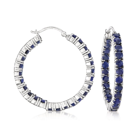 Ross-Simons 6.00 ct. t.w. Sapphire Inside-Outside Hoop Earrings in Sterling Silver, Women's, Adult