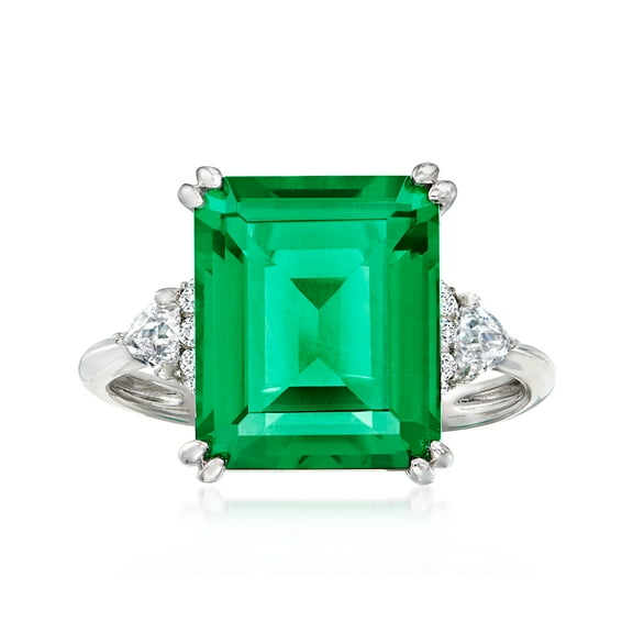 Ross-Simons 6.00 ct. t.w. Simulated Emerald and .19 ct. t.w. CZ Ring in Sterling Silver, Women's, Adult