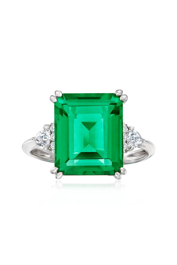 6.00 ct. t.w. Simulated Emerald and .19 ct. t.w. CZ Ring in Sterling Silver, Women's, Adult