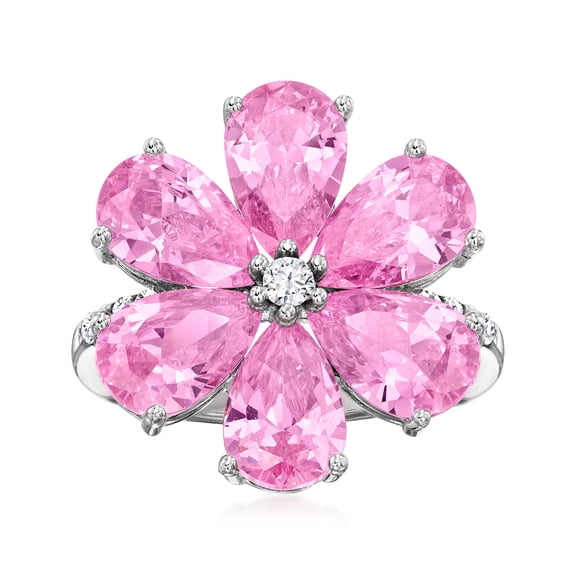 Ross-Simons 6.00 ct. t.w. Simulated Pink Sapphire Flower Ring With .20 ct. t.w. Czs in Sterling Silver, Women's, Adult