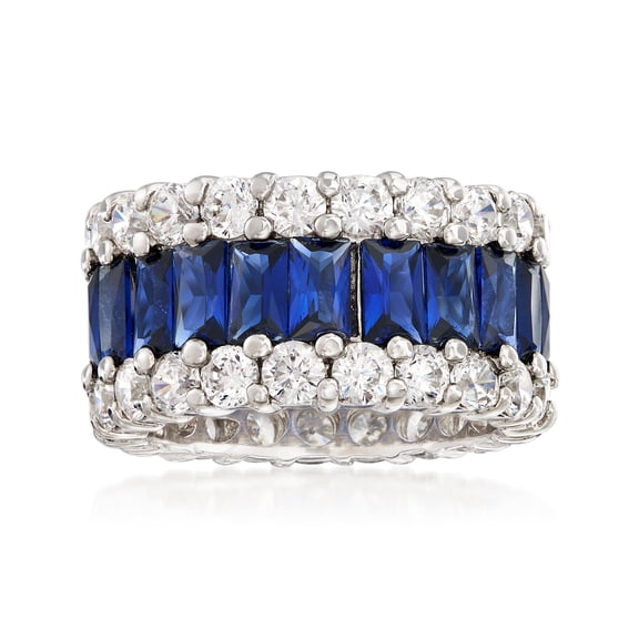 Ross-Simons 6.00 ct. t.w. Simulated Sapphire and 4.00 ct. t.w. CZ Eternity Band in Sterling Silver, Women's, Adult