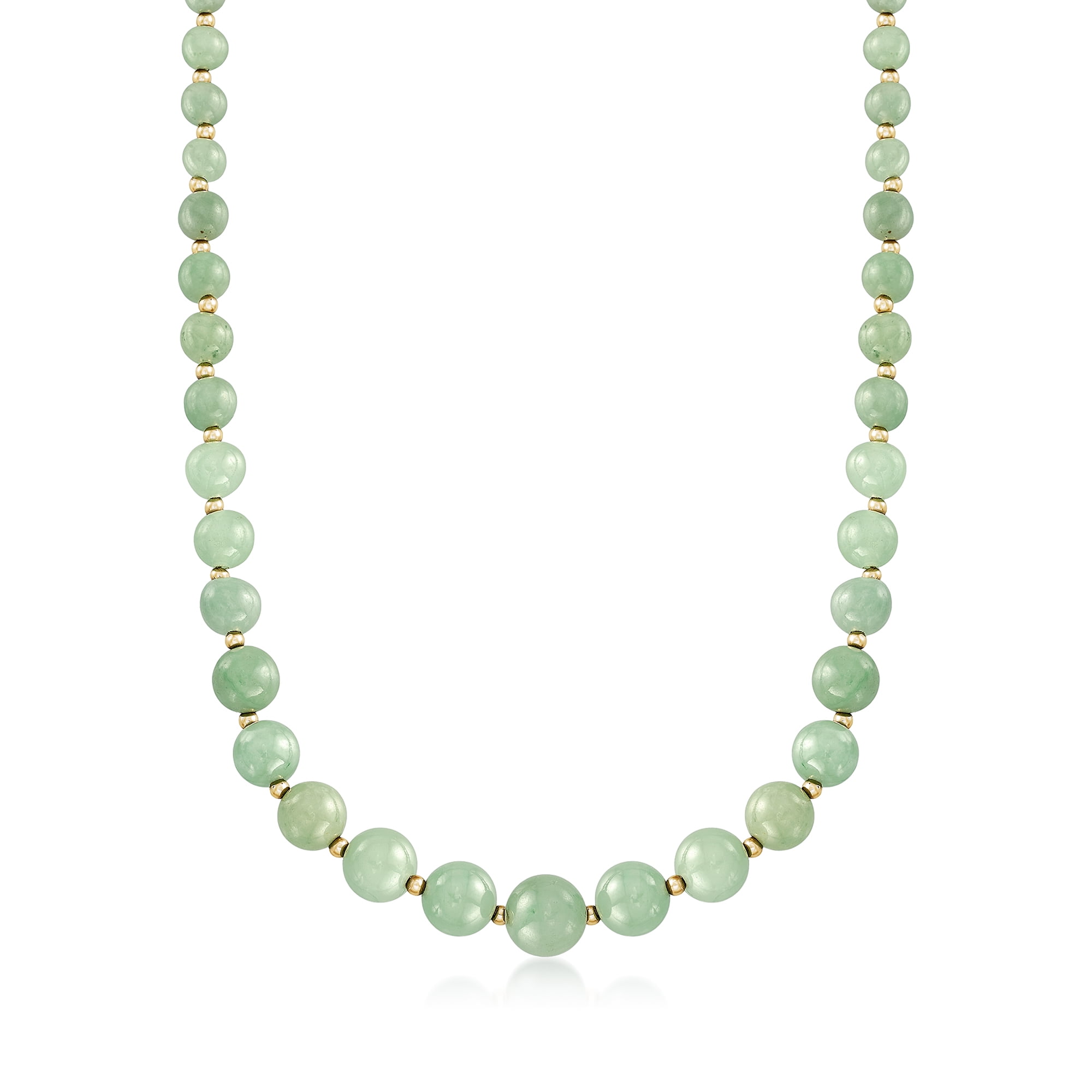 Ross-Simons 6-12mm Green Jade Bead Necklace With 14kt Yellow Gold for  Female, Adult 