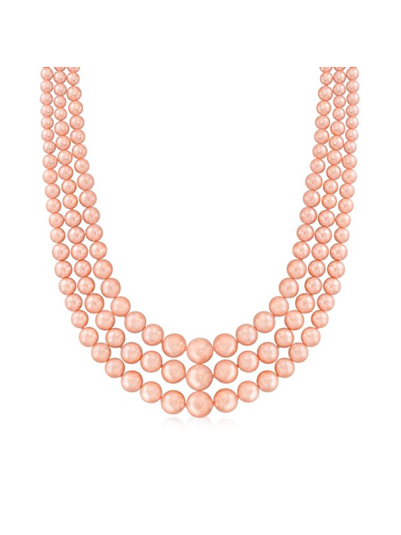 6-12mm Pink Shell Pearl 3-Strand Necklace With Sterling Silver, Women's, Adult