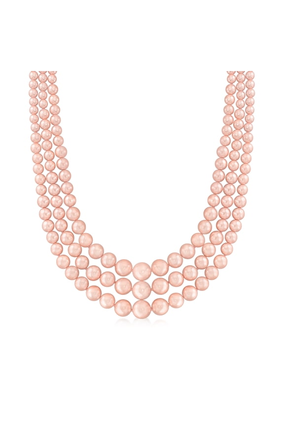 6-12mm Pink Shell Pearl 3-Strand Necklace With Sterling Silver, Women's, Adult